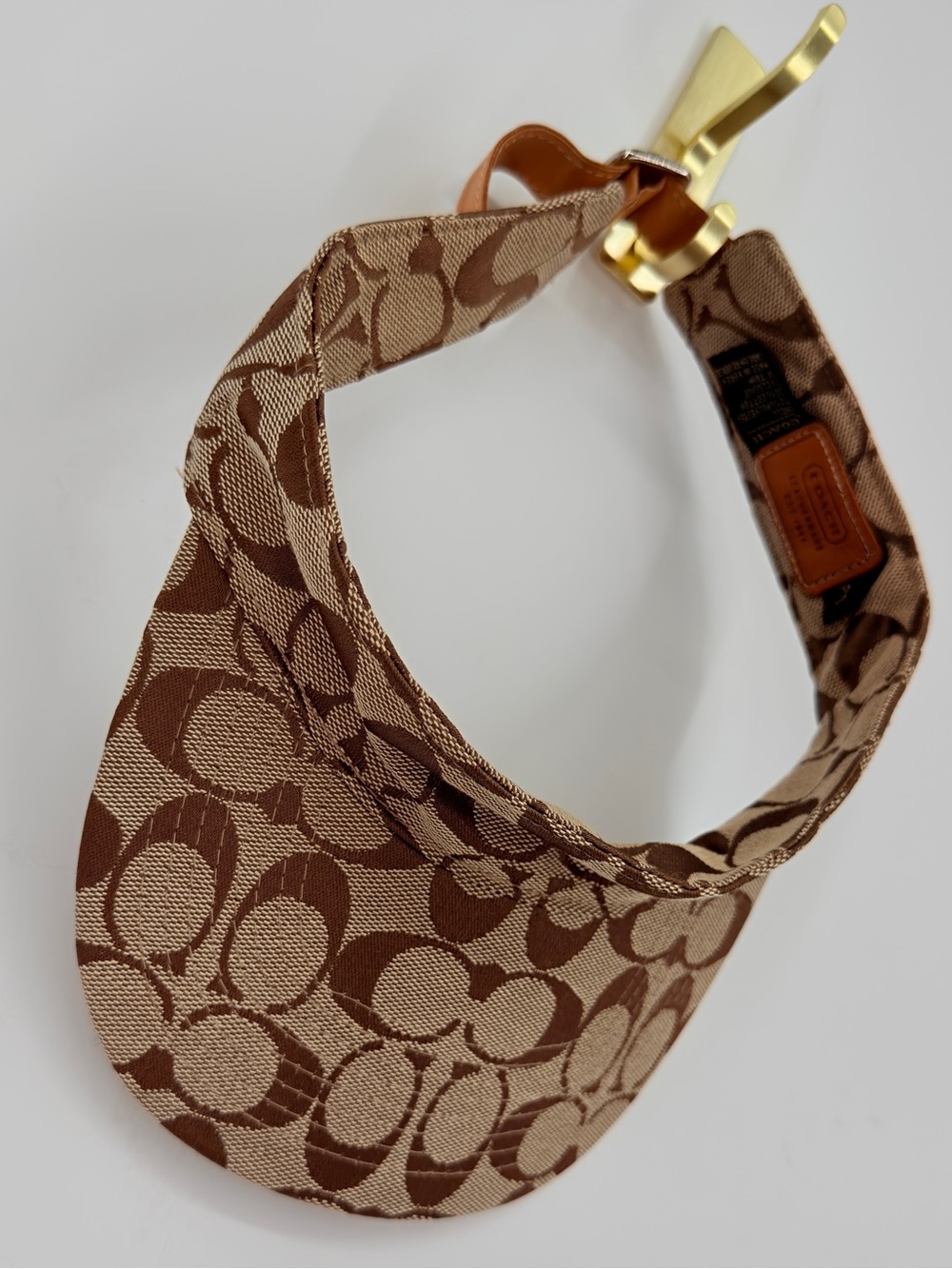 Coach Signature Logo Jacquard Visor Hat Khaki Brown Adjustable Sun Visor - Picture 9 of 9